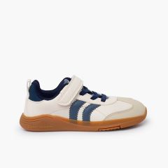 Blanditos trainers side stripes hook-and-loop fastening and laces beige and blue
