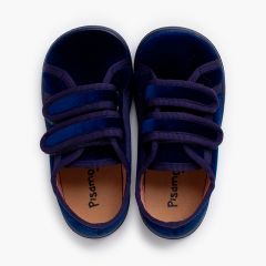 Velvet barefoot trainers double hook-and-loop strap Navy Blue