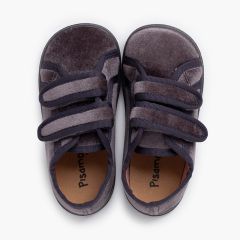 Velvet barefoot trainers double hook-and-loop strap Grey
