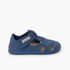 Barefoot canvas sandals children wide fastening Blue denim
