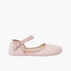 Low-cut barefoot Mary Janes women fine linen Pale Pink