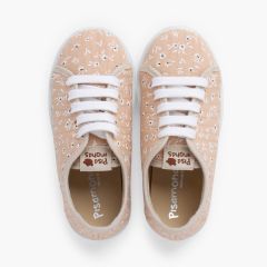 Girls’ lace-up trainers flowers Beige