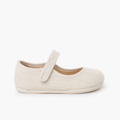 Barefoot linen Mary Janes hook-and-loop fastening Off-White