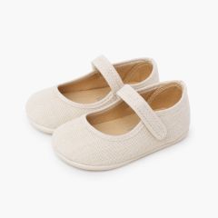 Barefoot linen Mary Janes hook-and-loop fastening Off-White
