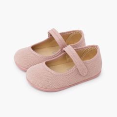 Barefoot linen Mary Janes hook-and-loop fastening Pale Pink
