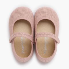 Barefoot linen Mary Janes hook-and-loop fastening Pale Pink