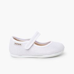 Barefoot linen shimmer Mary Janes hook-and-loop fastening White