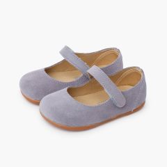 Barefoot suede Mary Janes girls first steps Lead Blue
