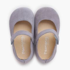 Barefoot suede Mary Janes girls first steps Lead Blue