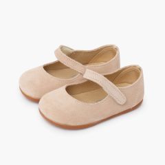 Barefoot suede Mary Janes girls first steps Beige