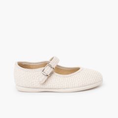 Girls’ ceremony Mary Janes rustic woven texture Off-White