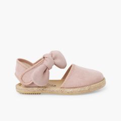 Girls’ espadrilles bow suede-effect Nude