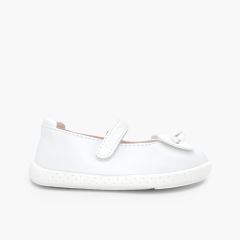 Barefoot leather mary janes bow White