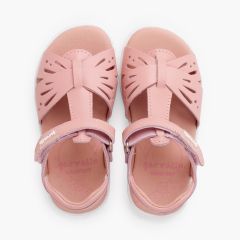 Girls’ butterfly leather barefoot sandals Pink