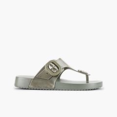 Bari metallic finish buckle sandals Green