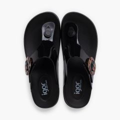 Extra light shiny toe-post sandals women Black
