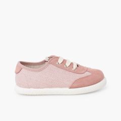 Mixed-material suede trainers laces Pink