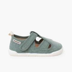 Boys' barefoot closed sandals in canvas Green