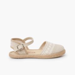 Linen ceremony espadrilles bobbin lace Off-White
