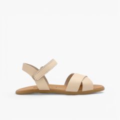 Barefoot cross-strap sandals hook-and-loop fastening Beige