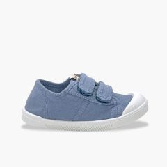 Barefoot washed canvas trainers hook-and-loop Blue