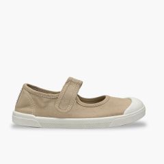 Girls' barefoot Mary Janes washed canvas Sand