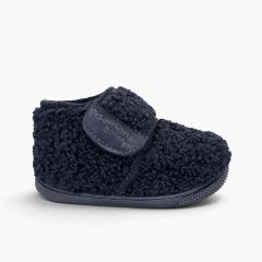 Children’s barefoot shearling-effect ankle slippers Navy Blue