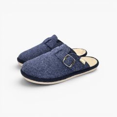 Flexible felt mule slippers buckle Navy Blue