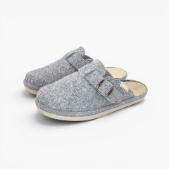 Flexible felt mule slippers buckle Grey