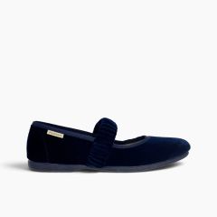 Velvet Mary Janes gathered elastic strap Navy Blue