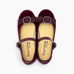 Velvet Mary Janes bow buckle Burgundy