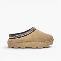 Clogs ethnic ribbon platform cosy lining Taupe