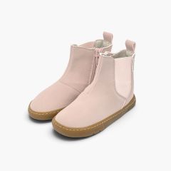 Embossed leather-effect barefoot boots elasticated sides honey-coloured sole Pink