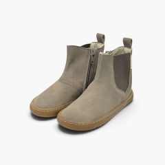 Embossed leather-effect barefoot boots elasticated sides honey-coloured sole Taupe