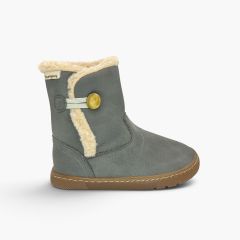 Barefoot boots borg lining button fastening Grey