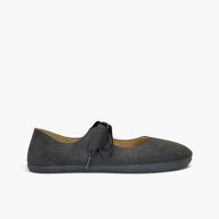 Women’s barefoot suede Mary Janes grosgrain bow Grey