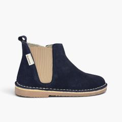 Suede Chelsea ankle boots elasticated panel and zip Navy Blue