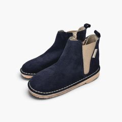 Suede Chelsea ankle boots elasticated panel and zip Navy Blue