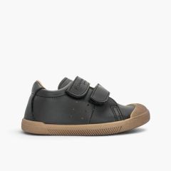 Barefoot leather-effect trainers contrast sole Brown