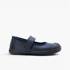 Barefoot school Mary Janes rubber toe cap Navy Blue