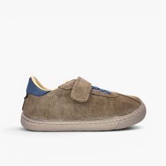 Barefoot suede trainers combined fastening Taupe