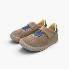 Barefoot suede-effect trainers combined fastening Taupe