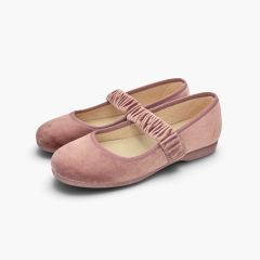 Velvet Mary Jane shoes ruched strap Pink