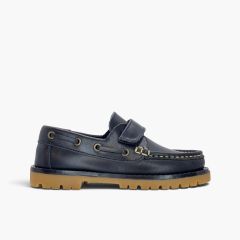 Boys’ leather boat shoes Brincatruz track sole Navy Blue