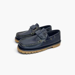 Boys’ leather boat shoes Brincatruz track sole Navy Blue