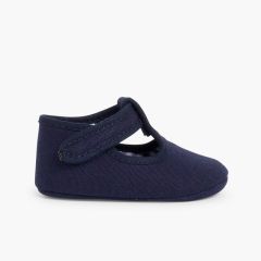 Baby Boys Canvas T-Bar shoes with loop fasteners  Navy Blue