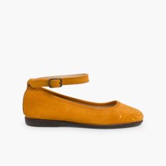 Embellished toe cap ankle strap Ballerinas Mustard