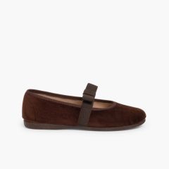 Bow-Shaped Elastic Velvet Ballerinas Brown