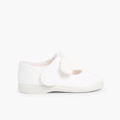 Canvas Mary Janes loop fasteners  White