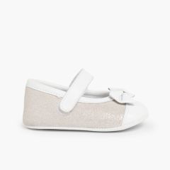 Shiny Baby Mary Janes in Nappa and Leather with loop fasteners Silver